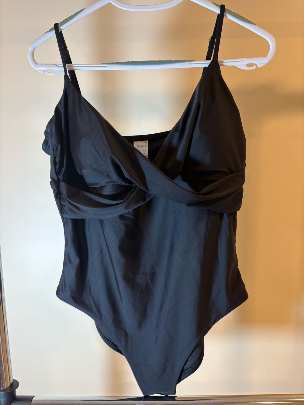 Time and Tru Black Draped One-Piece Swimsuit
